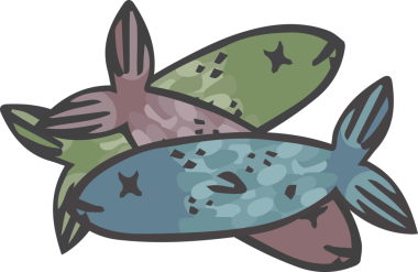 Şeffaf arkaplanda duran renkli balıkların dijital png çizimi. İzole görüntü, yiyecek ve balıkçılık konsepti.