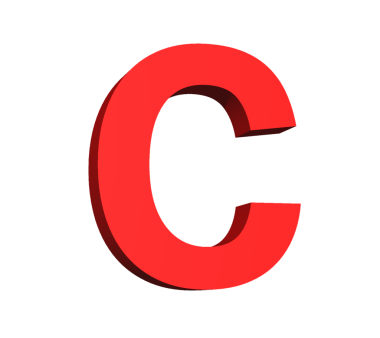 Şeffaf arkaplanda c harfinin dijital png kırmızı metni. Ayrı resim, işaret, alfabenin bir parçası, harf.