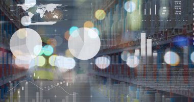 Grafiklerin ve verilerin depo üzerindeki görüntüsü. iş, finans, paket hizmetleri konsepti dijital olarak oluşturulmuş görüntü.