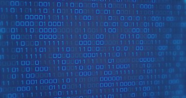 Mavi arkaplan üzerinde ikili kodlama veri işleme resmi. Dijital olarak oluşturulmuş küresel bağlantılar, hesaplama ve veri işleme kavramı.