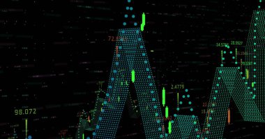 Karanlık arka planda veri işleme resmi. Küresel ağlar, hesaplama ve veri işleme kavramı dijital olarak oluşturulmuş resim.