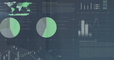 Boş ofis üzerinden veri işleme resmi. Dijital arayüz teknolojisi ve ağ konsepti dijital olarak oluşturulmuş görüntüler.