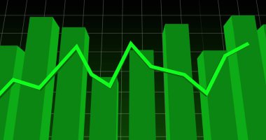 Siyah arkaplanda yeşil grafik. Küresel iş, veri ve dijital arayüz kavramı dijital olarak oluşturulmuş görüntü.