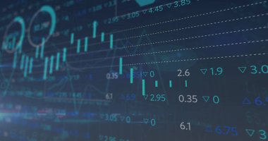 Şehir manzarası üzerinde finansal veri işleme resmi. küresel nişanlılar, bağlantılar, veri işleme ve dijital arayüz kavramı dijital olarak oluşturuldu.