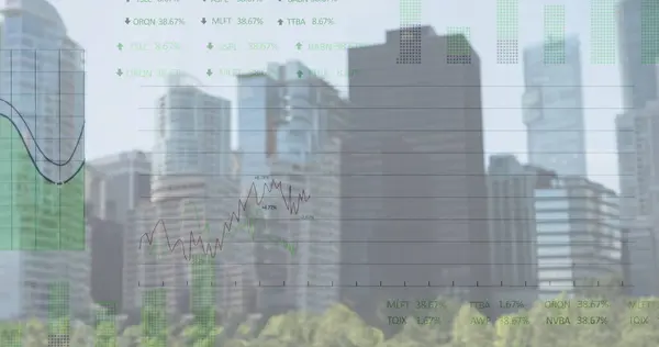 Зображення Статистики Обробки Фінансових Даних Над Міським Пейзажем Глобальний Бізнес Стокова Картинка