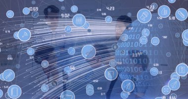 Dünya ile iş adamlarının arasındaki bağlantı ağı. küresel iş, çevrimiçi bağlantılar, dijital arayüz ve dijital olarak oluşturulan iletişim konsepti.