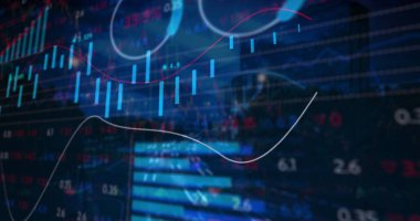 Şehir manzarası üzerinde finansal veri işleme resmi. küresel finansmanlar, bağlantılar, veri işleme ve dijital arayüz kavramı dijital olarak oluşturuldu.