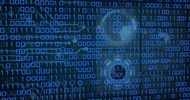 Siyah arkaplan üzerinde veri işleme resmi. küresel iş ve dijital arayüz kavramı dijital olarak oluşturulmuş görüntü.