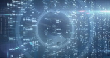 Donanma arkaplanındaki ışık ve çemberin görüntüsü. Veri işleme, bilgisayarlar, ağ ve teknoloji konsepti dijital olarak oluşturulmuş görüntü.