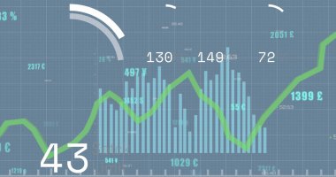 Mavi arkaplanda daireler çizerek sayıları değiştirme görüntüsü. Dijital olarak üretilmiş, hologram, illüstrasyon, rapor, büyüme, ilerleme ve iş kavramı.