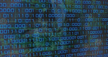 İkili kodlama işleminin bileşimi. Küresel teknoloji bağlantıları ve veri işleme kavramı dijital olarak oluşturuldu.