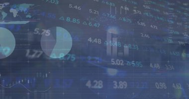 İstatistik ve finansal veri işleme resimleri. Küresel iş, finans, hesaplama ve veri işleme kavramı dijital olarak oluşturulmuş görüntü.