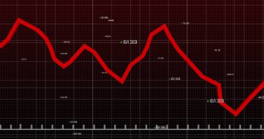 Izgara üzerinde kırmızı çizgi ve istatistik işleme resmi. Küresel iş bağlantıları veri işleme ve teknoloji konsepti dijital olarak oluşturuldu.