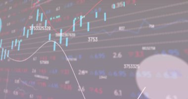Değişen rakamların görüntüsü, istatistiksel, mavi gradyan üzerinde borsa veri işleme. Küresel ekonomi ve iş veri teknolojisi kavramı