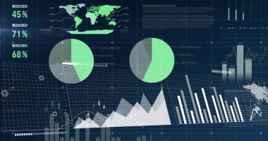 Siyah arkaplan üzerinde veri işleme resmi. küresel iş ve dijital arayüz kavramı dijital olarak oluşturulmuş görüntü.