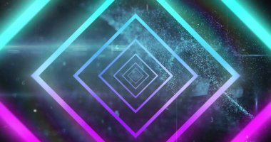 Neon geometrik şekillerin görüntüsü. Küresel iletişim ağı ve dijital arayüz arkaplan kavramı dijital olarak oluşturuldu.