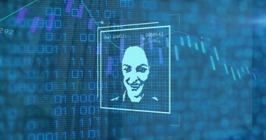 Veri işleme üzerinden dijital arayüzün resmi. Küresel bilim, bağlantılar, veri işleme ve dijital arayüz kavramı dijital olarak oluşturuldu.