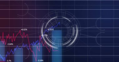 Kapsam taramasında finansal veri işleme resmi. Küresel iş, finans, hesaplama ve veri işleme kavramı dijital olarak oluşturulmuş görüntü.