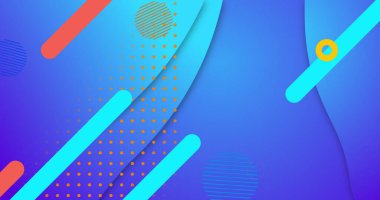 Mavi arkaplanda çizgiler ve daireler. Renkler, şekiller ve hareket konsepti dijital olarak oluşturuldu.