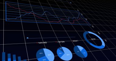 Şebeke üzerinde finansal veri işleme resmi. Dijital arayüz teknolojisi ve ağ konsepti dijital olarak oluşturulmuş görüntüler.