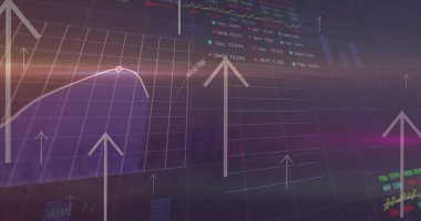 Oklarla finansal veri işleme resmi. Küresel iş, finans, hesaplama, dijital arayüz ve veri işleme kavramı dijital olarak oluşturuldu.
