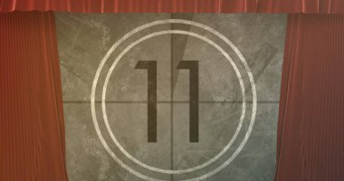 Geri sayımda kırmızı perde görüntüsü. Soyut arkaplan, şablon ve dijital arayüz kavramı dijital olarak oluşturuldu.