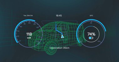 Kapsam taraması sırasında simgelerle ağ bağlantılarının resmi. Küresel bilim ve dijital arayüz kavramı dijital olarak oluşturulmuş görüntü.