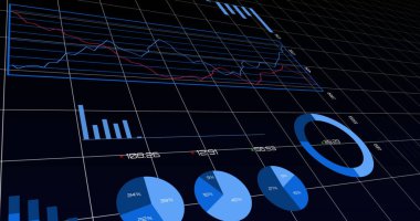 Siyah arkaplan üzerinde veri işleme resmi. küresel iş ve dijital arayüz kavramı dijital olarak oluşturulmuş görüntü.