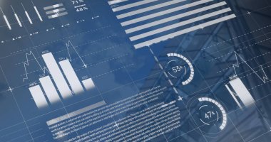 Şehir manzarası üzerinde finansal veri işleme resmi. Küresel iş, finans ve dijital arayüz kavramı dijital olarak oluşturulmuş görüntü.