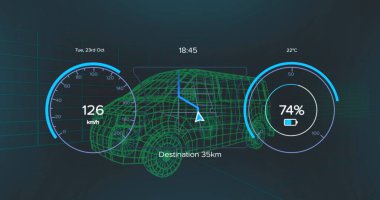 Kapsam taramasında simgelerle bağlantı ağının resmi. Küresel bilim ve dijital arayüz kavramı dijital olarak oluşturulmuş görüntü.