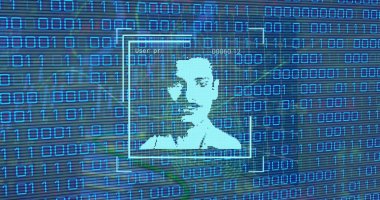 Veri işleme üzerinden dijital arayüzün resmi. Küresel bilim, bağlantılar, veri işleme ve dijital arayüz kavramı dijital olarak oluşturuldu.