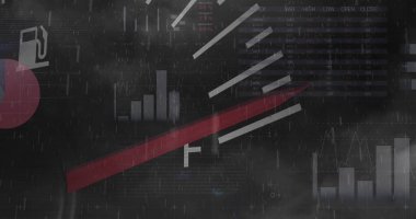 Yakıt göstergesi veri işleme ve istatistikleri. Otomobil endüstrisi, petrol, iş, veri işleme ve dijital olarak üretilen görüntü konsepti.