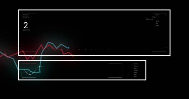 Siyah arkaplan ile veri işleme arayüzünün görüntüsü. Bilgisayar arayüzü ve iş teknolojisi kavramı