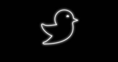 Siyah arkaplanda titreşen beyaz neon kuş simgesi. Küresel sosyal medya, bağlantılar, hesaplama ve veri işleme kavramı dijital olarak oluşturuldu.