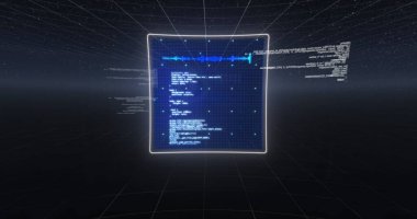 Izgara üzerinde veri işleme resmi. Küresel iş, finans, dijital arayüz, hesaplama ve veri işleme kavramı dijital olarak oluşturuldu.