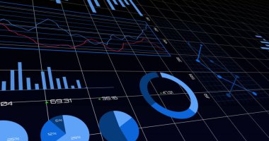 Şebeke üzerinde finansal veri işleme resmi. Dijital arayüz teknolojisi ve ağ konsepti dijital olarak oluşturulmuş görüntüler.