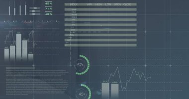 Boş ofis üzerinden veri işleme resmi. Dijital arayüz teknolojisi ve ağ konsepti dijital olarak oluşturulmuş görüntüler.
