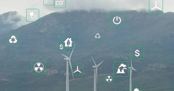 Image Ecology Icons Wind Turbines Landscape International Mountain Day Celebration Stockafbeelding