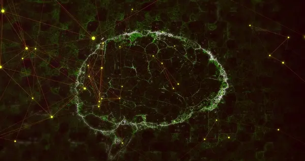 Зображення Людського Мозку Мережі Язків Темному Тлі Глобальні Єднання Обробка Стокова Картинка