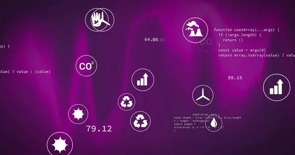Bild Von Social Media Ikonen Und Zahlen Über Violettem Muster lizenzfreie Stockfotos