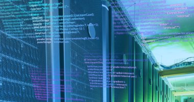 Veri sunucu sistemleri üzerinden programlama dili resmi. Dijital bileşik, çoklu pozlama, kodlama, veri işleme, ağ güvenliği, veri merkezi, ağ oluşturma, teknoloji, ağ sunucusu.