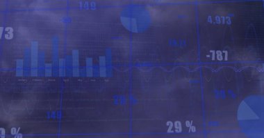 Gri arkaplan üzerinde istatistiksel veri işleme resmi. İş veri teknolojisi kavramı