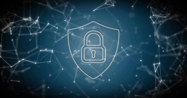 Karanlık arka planda asma kilit, bağlantılar ve veri işleme resmi. Küresel siber güvenlik, bağlantılar, hesaplama ve veri işleme kavramı dijital olarak oluşturuldu.