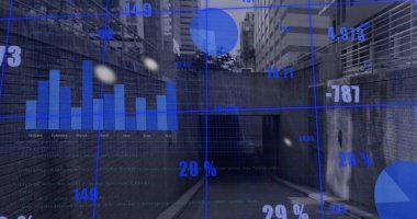 Şehir sokaklarına karşı şebeke üzerinden istatistiksel veri işleme resmi. İş veri teknolojisi kavramı