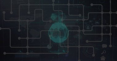 Şebeke üzerinde finansal veri işleme resmi. Küresel iş, finans, hesaplama ve veri işleme kavramı dijital olarak oluşturulmuş görüntü.