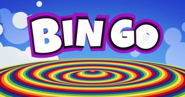 Gökkuşağı daireleri üzerinde tombala metni resmi. Küresel oyun, iletişim, retro, gelecek, bağlantılar ve veri işleme kavramı dijital olarak oluşturuldu.