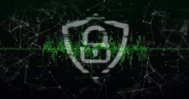 Karanlık arka planda asma kilit, bağlantılar ve veri işleme resmi. Küresel siber güvenlik, bağlantılar, hesaplama ve veri işleme kavramı dijital olarak oluşturuldu.