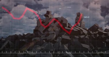 Bozuk para sembolleri ve bulutların üzerindeki veri işleme görüntüsü. Küresel iş ve dijital arayüz kavramı dijital olarak oluşturulmuş görüntü.