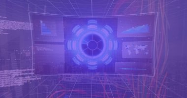 Bilgisayar sunucuları üzerinden finansal veri işleme resmi. Küresel iş, finans, hesaplama ve veri işleme kavramı dijital olarak oluşturulmuş görüntü.