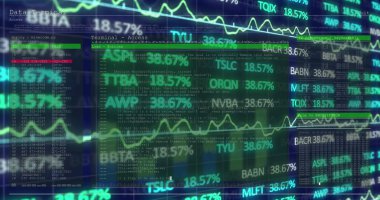 Mavi arka planda borsa veri işleme görüntüsü. Küresel ekonomi ve iş teknolojisi kavramı
